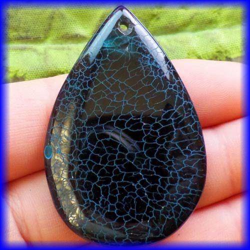 BLUE FIRE AGATE TEARDROP 48 X 32 X 6 MM PENDANT BEAD
