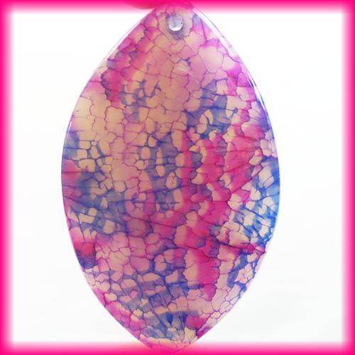 PINK AGATE DRAGON VEIN 57 X 33 X 6 MM PENDANT BEAD