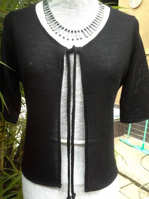 KNITTED BUNNY JACKET STRING TIE BODY 55CM SLEEVE 33CM