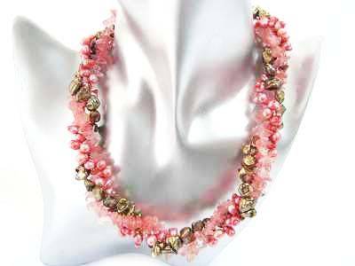 USD200.00 GENUINE GOLD AND RED PEARLS WITH ROSY QUARTZ GEMSTONES