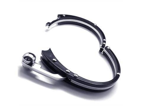 STAINLESS STEEL SILVER AND BLACK BANGLE BRACELET WITH NEW LOCKING MECHANISM