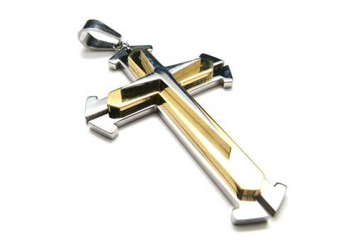 MENS SILVER AND GOLD  STAINLESS STEEL STAR CROSS & A 50CM S/STEEL CHAIN OR  BLACK LEATHER THONG