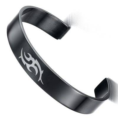 TRIBAL PATTERN ON MANS BLACK  STAINLESS STEEL 316L  POLISHED BRACELET