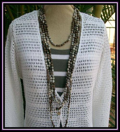MED WHITE LACE JACKET 75CM   LONG SLEEVE AND STRIPED VEST WITH 4M AFRICAN BEADS TO WRAP AS YOU PLEAS