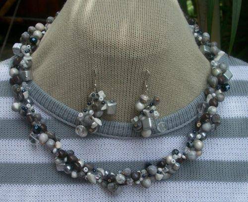 LARGE  36 STRIPED P/OVER  WITH CROCHET JEWELRY STRING OF MIXED BEADS AND AFRICAN SEEDS