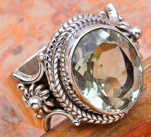 FACETED GREEN AMETHYST GEMSTONE 925 STERLING SILVER RING SIZE 8