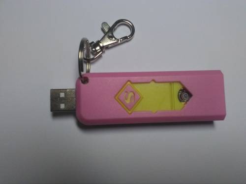 Gas-Free USB Rechargeable Electronic Cigarette Lighter (Pink & Yellow) with keyring