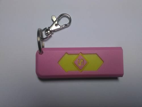 Gas-Free USB Rechargeable Electronic Cigarette Lighter (Pink & Yellow) with keyring