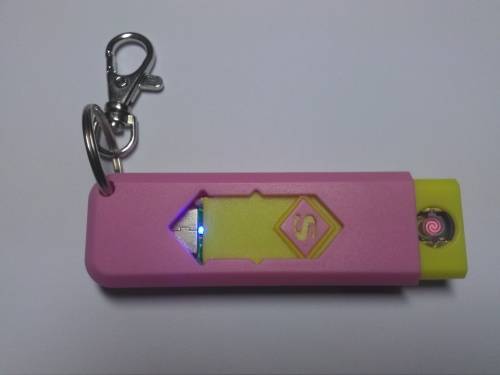 Gas-Free USB Rechargeable Electronic Cigarette Lighter (Pink & Yellow) with keyring