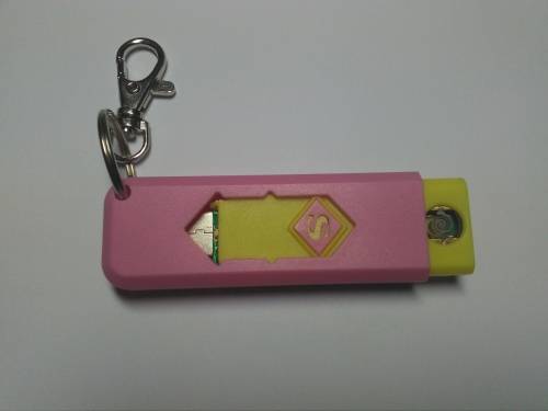 Gas-Free USB Rechargeable Electronic Cigarette Lighter (Pink & Yellow) with keyring