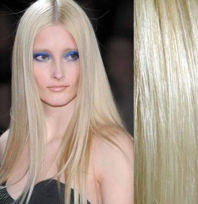 clip on 10 pieces Human Hair+heat resistant fiber  Extensions - 18 inches -ash  silver blonde