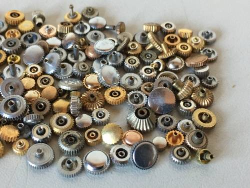 30 grams assorted used watch crowns - 150+ pieces
