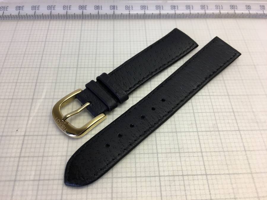 18mm black leather watch strap - Tissot buckle