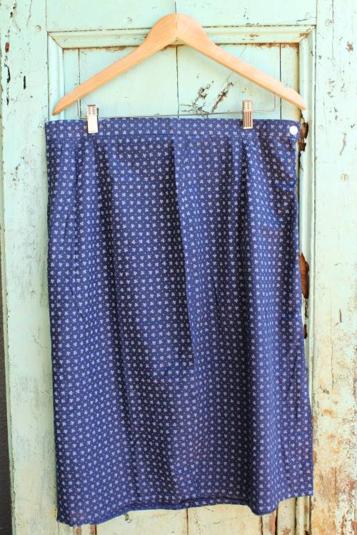 Vintage Blue Skirt with Clover Print (Large/XL)