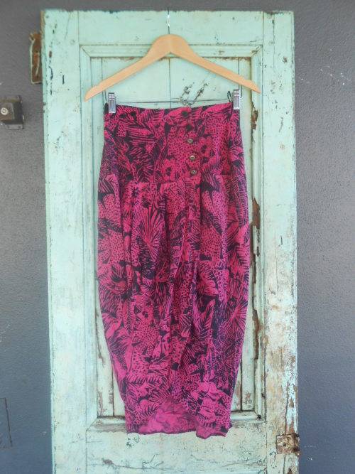 Vintage Pink / Black Boho Sarong Style Skirt (Small)