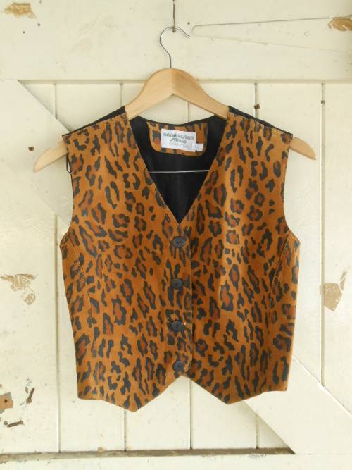 Vintage Genuine Leather Animal Print Waist Coat (Small)