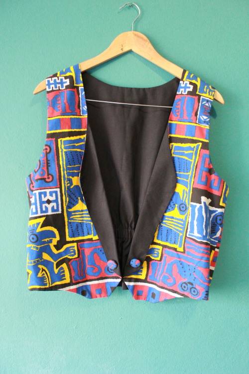 Vintage Aztec Print Funky Waist Coat (Large)