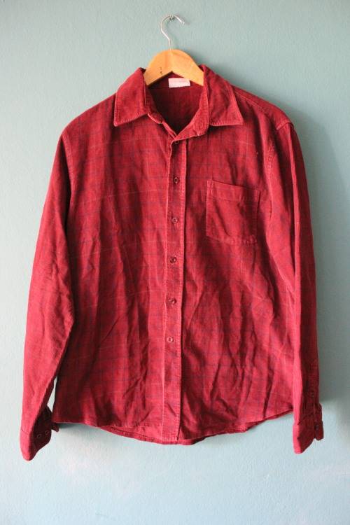 Vintage 90's Maroon Corduroy Check Shirt (Small / Medium)