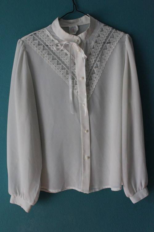 Vintage White Semi Sheer Blouse / Shirt (Size 8)