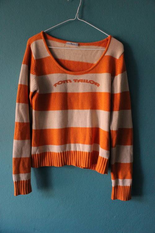 Orange and White Striped Tom Tailor Knit Top (Medium)