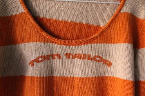 Orange and White Striped Tom Tailor Knit Top (Medium)