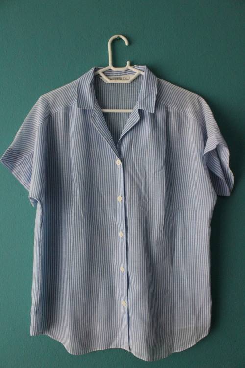 Vintage Striped Blue and White Button Up Shirt (Small / Medium)