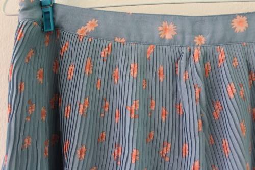 Blue Ruffled Shorts with Dainty Pink Flowers (Small)