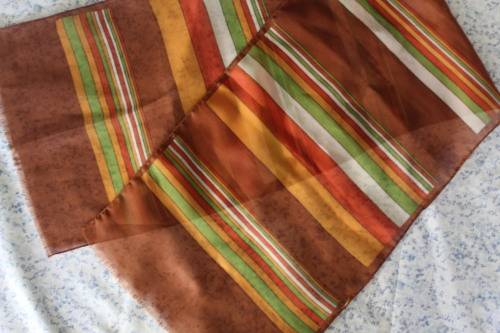 Vintage Semi Sheer Brown Striped Scarf (28 x 103cm)