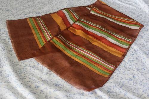 Vintage Semi Sheer Brown Striped Scarf (28 x 103cm)
