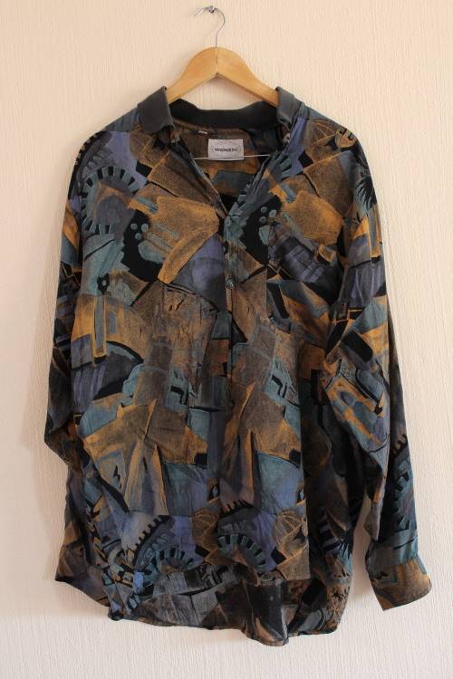Vintage Blue / Brown Boho Shirt (Large)