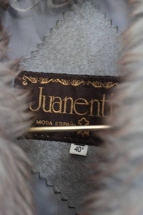 Grey Leather Jacket with Faux Fur (Medium)