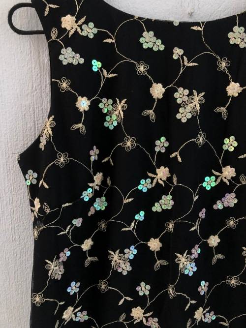 Black Top with Embroidery Detail and Button Up Back (Size 12)