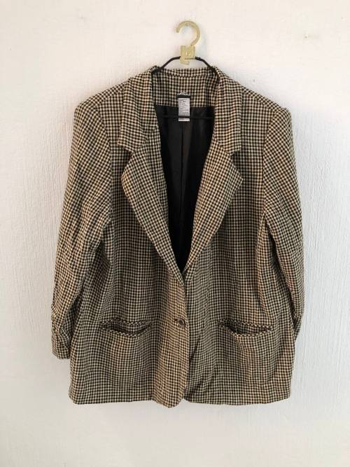 Vintage Brown Black and White Check Jacket (Size16)