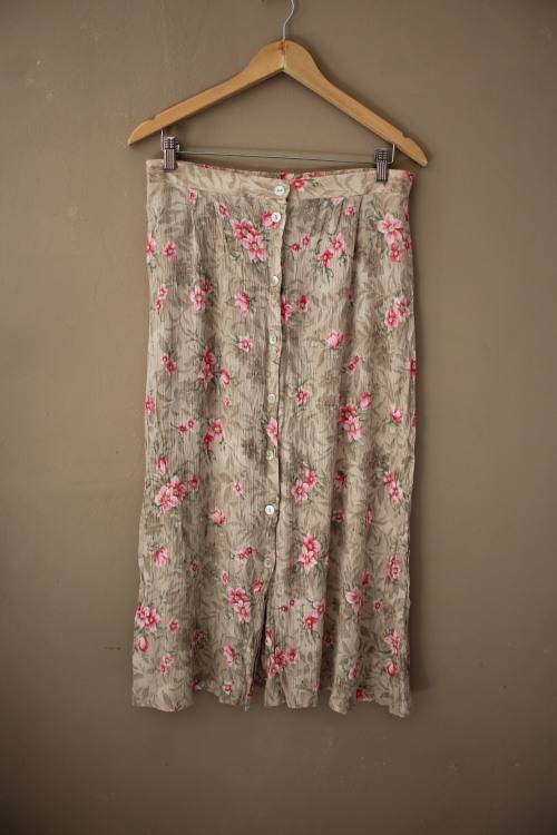 Beige and Pink Button Up Skirt (Large)