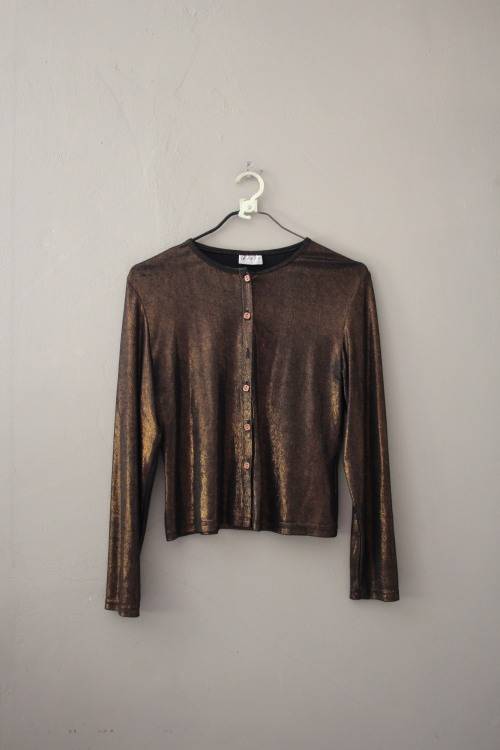 Vintage Brown Glittery Button Up Shirt (Size 14)