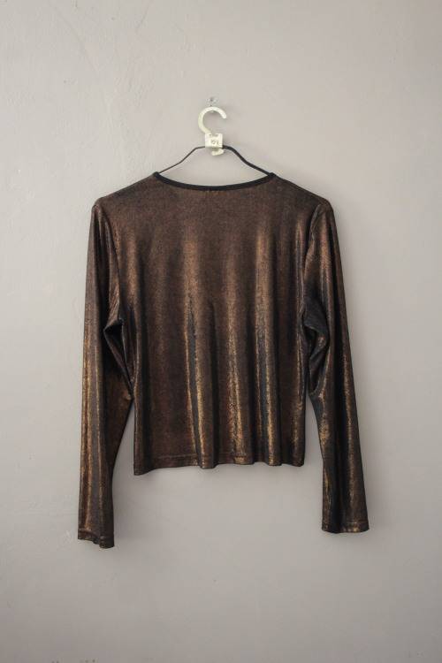 Vintage Brown Glittery Button Up Shirt (Size 14)