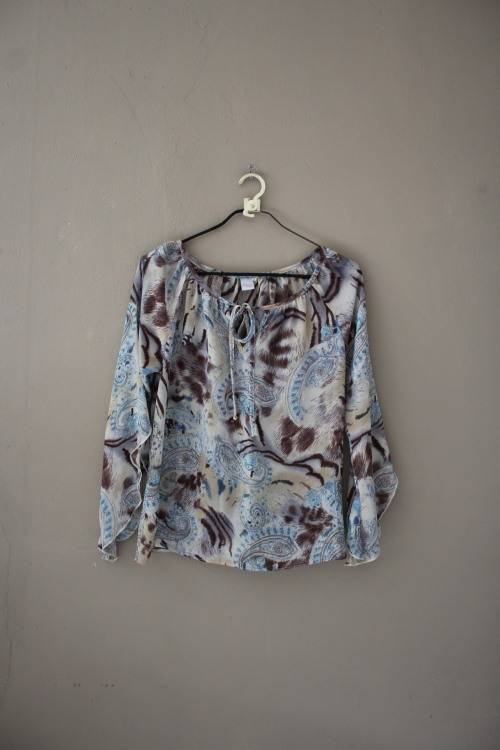 Brown and Blue Paisley Boho Top (Size 34)
