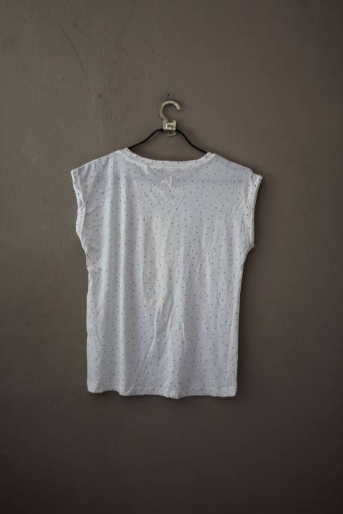 Super Cute Boxy T shirt with Milkshake Print and Blue Polka Dots (Size14)