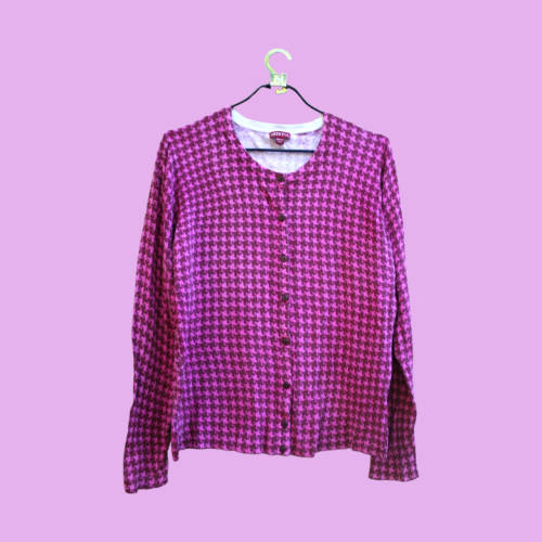 Vintage 90`s Pink Hounds Tooth Cardigan (XXL)