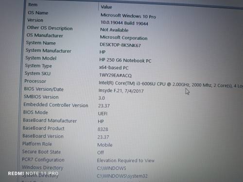 HP 250 G6 i3 4GB Memory