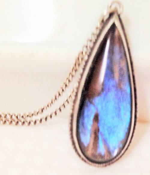 VTG Pendant*BUTTERFLY WING PENDANT[BACKstamped 27SILVER]*CHAIN delicate[STAMPED SILVER]50'sEXQUISITE