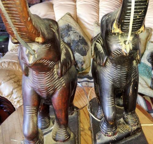 ELEPHANTS FIGURINE LAMP-CARVED*EXQUISITE!!GREAT COUNTRY HOME DECOR!!one bid for both