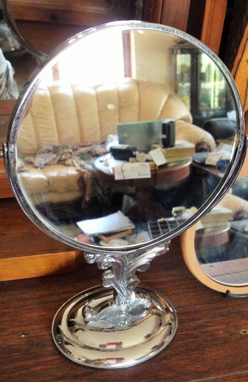 OLD Shaving mirror/make up MIRROR*BEVELED*DAMAGE!!GREAT COUNTRY HOME DECOR!!!!