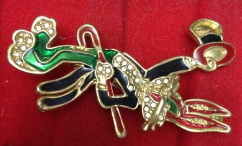 Vintage   BROOCH FIGURINE BUGS BUNNY  EXQUISITE-ENAMEL CRYSTALS GOLD TONE METAL