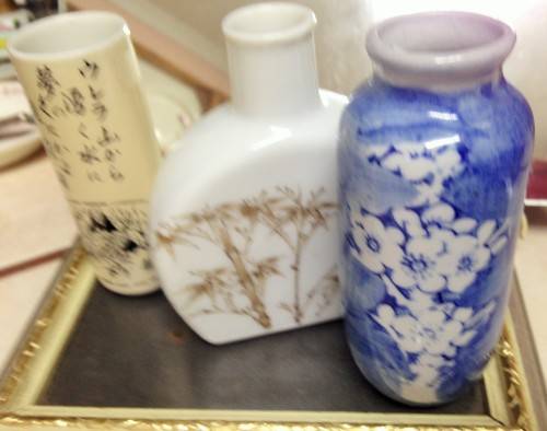 POTs - 3 Oriental decor on each  bridge+script White  leaves LOOK At My Buy Now items NO WAITING