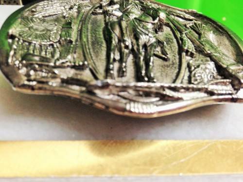 BERGAMOT BRASS WORKS 1984 made in USA  RED INDIAN ON HORSE BELT BUCKLE -SILVER TONE -BASE METAL