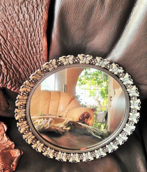 BUTTERFLYS ENAMELED FLOWERS CRYSTALS*MIRROR TRAY*GREAT COUNTRY HOME DECOR*L@@KatMy*BUYNOW*NO WAITING