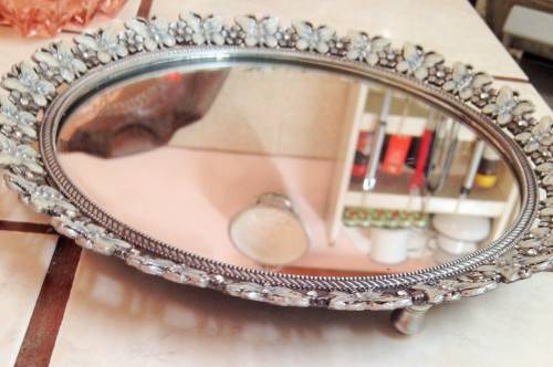 BUTTERFLYS ENAMELED FLOWERS CRYSTALS*MIRROR TRAY*GREAT COUNTRY HOME DECOR*L@@KatMy*BUYNOW*NO WAITING