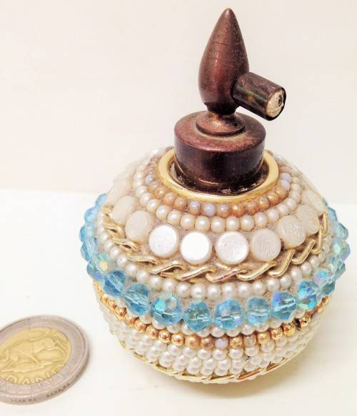 Perfume BOTTLES 1 antique has been Embellished with beads + one is clear glass no lid