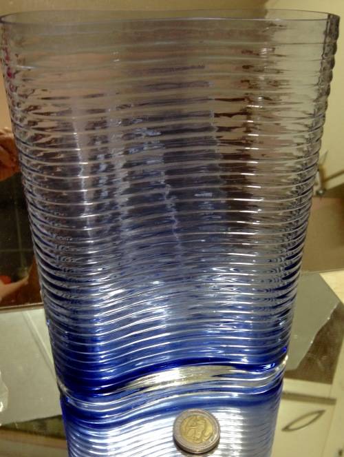 VASE CoboltGlassGraduatinglighterHorizontal RibL@@K atMy BUY NOW*NO WAITING*GREAT COUNTRY HOME DECOR